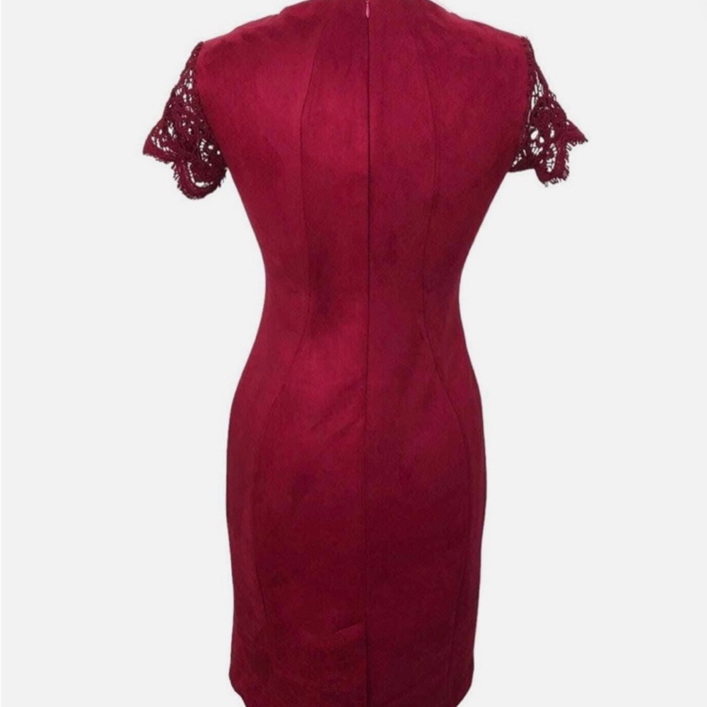 Deep Red Faux Suede Lace Sleeve Dress NWOT size 10 - Picture 3 of 6